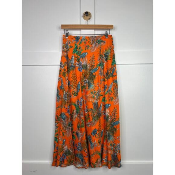 NEW L'Agence Clarisa Printed Bias Midi Skirt Orange Multi Parrot Size: Small - Picture 2 of 8